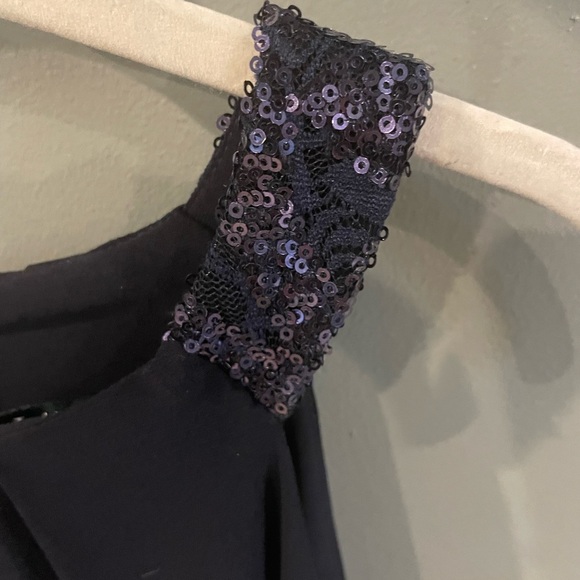 Lauren Ralph Lauren Sequin Trim Cold Shoulder Cocktail Dress Navy Blue sz 16 - Picture 4 of 6